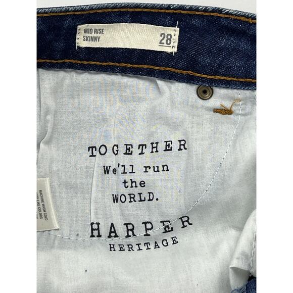 Harper Heritage Denim Jeans Blue Skinny Mid Rise Ripped Raw Hem Womens 28 - Picture 6 of 12